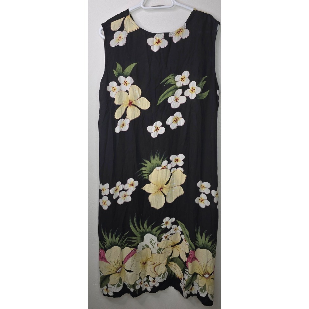 LA CERA Black Floral Rayon Sleeveless Hawaiian Shift Dress XL -3141 - Picture 3 of 7